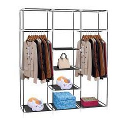 69" Portable Clothes Closet Non-Woven Fabric Wardrobe Double Rod Storage Organizer Black