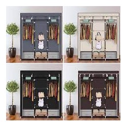 69" Portable Clothes Closet Non-Woven Fabric Wardrobe Double Rod Storage Organizer Black