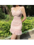 Lace Wavy Neck Slimming Ruffle Hem Wrap Hip Dress Short Skirt