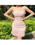 Lace Wavy Neck Slimming Ruffle Hem Wrap Hip Dress Short Skirt