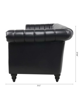 83.46'' PU Rolled Arm Chesterfield Three Seater Sofa.