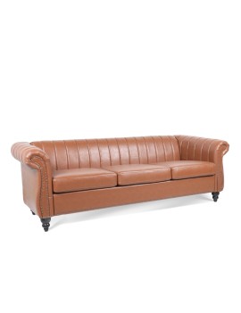 83.46'' PU Rolled Arm Chesterfield Three Seater Sofa.